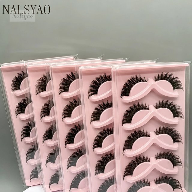 5 Pairs Cat Eye Lashes Faux Mink False Eyelashes Dramatic Volume Strip Lashes Eyelash Extension Supplies Makeup