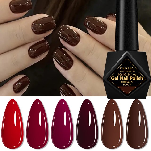 6pcs 10ml Gel Nail Polish Set HEMA TPO Free Red Coffee Brown Semi Permanent Soak Off UV Gel Varnish For Winter Nail Supplies DIY