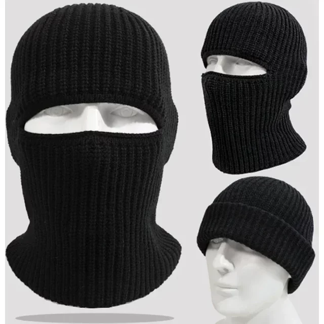 2In1 Mask Beanies Hat Kintted Thicken Winter Ski Balaclava Full Face Mask Thermal Windproof Coldproof Running Earmuffs Hat