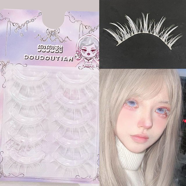 5 Pairs White False Eyelashes Lash Extensions C Curl Mixed Lengths Cosplay False Eyelashes Halloween Christmas Party Makeup