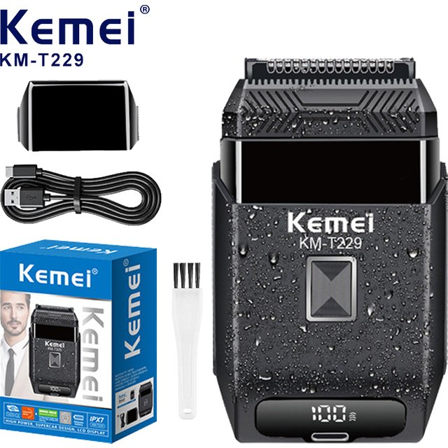 Kemei Professional IPX7 Waterproof Shaving Machine Men Travel Beard Trimmer Electric Shaver Barber Rechargeable Razor KM-T229