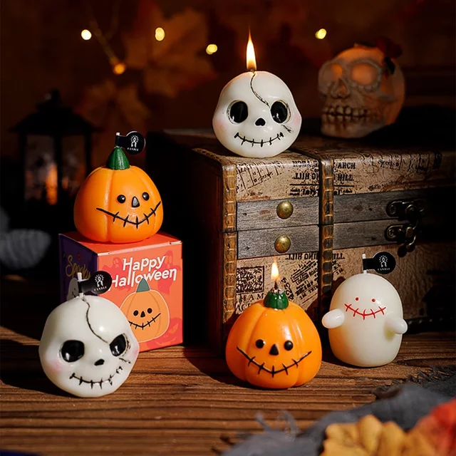 Ensemble de bougies parfumées pour Halloween, 1/3 pièces, décor de cirage de soja, citrouille effrayante, fantôme et crâne, cadeaux de maison festifs d'automne, Trio