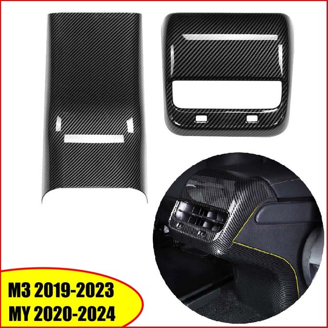 For Tesla Model Y 3 2023 ABS Carbon Fiber Car Armrest Box Rear Air Vent Protection Cover Outlet Conditioner Anti Kick Board Trim
