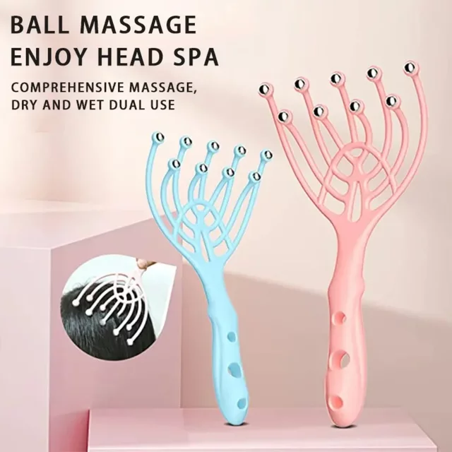 Masseur de tête pour cuir chevelu, peigne à cinq doigts, 9 griffes, boule en acier, relaxation à la main, Spa, soins capillaires pour soulager le Stress, 1 pièce