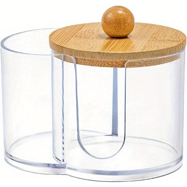 Holder with Dual Compartments - Clear Cotton Swab and Cotton Balls Organizer - Transparent Bathroom Storage Container for Makeup
