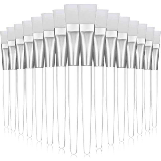 16 Facial Mask Brushes - Professional Cosmetics and Skin Care Tools, Soft Nylon Bristles, Transparent Handles