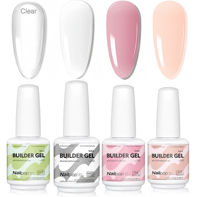 Nailpop 7-in-1 Builder Nail Gel Fast Building Gel Nail Polish Clear White Pink Nude 15ml Nail Tip Reinforcement and Extension