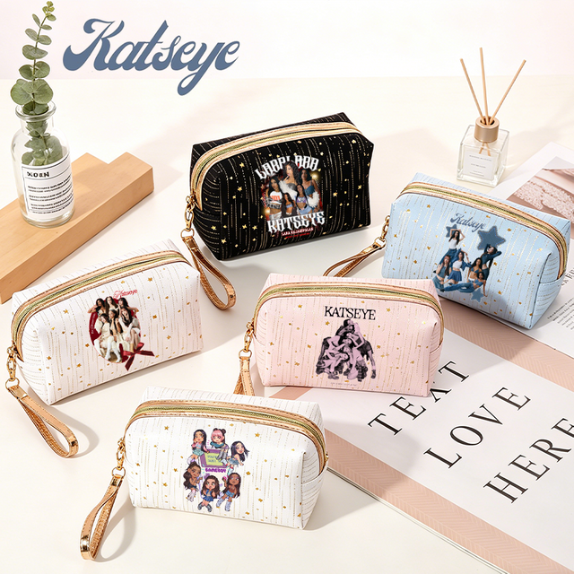 Katseye Waterproof Starts Cosmetic Bags Women Kpop Printed Make Up Bag Kawaii Wash Toiletry Pouch Cartoon Travel Organizer Case