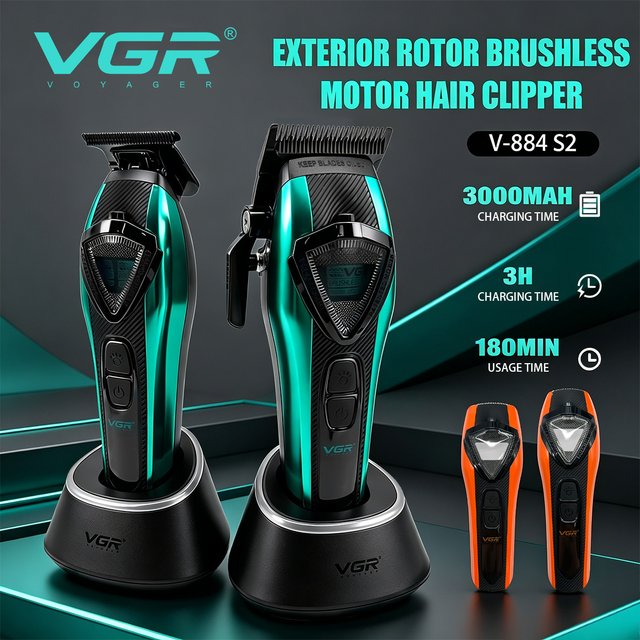 VGR Hair Clippers Adjustable Hair Trimmer External Rotor Motor Cordless Haircut Machine Digital Display Clipper for men V-884