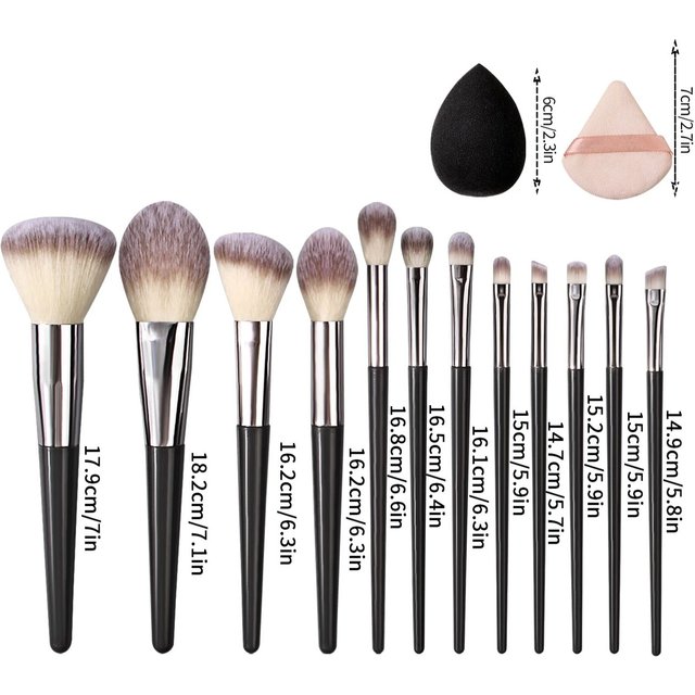 2025 New 12Pcs Makeup Brushes+2 Beauty Blenders+2 Triangle Sponge Puffs Set Soft Bristle Latex-Free For Full Makeup Daily Travel