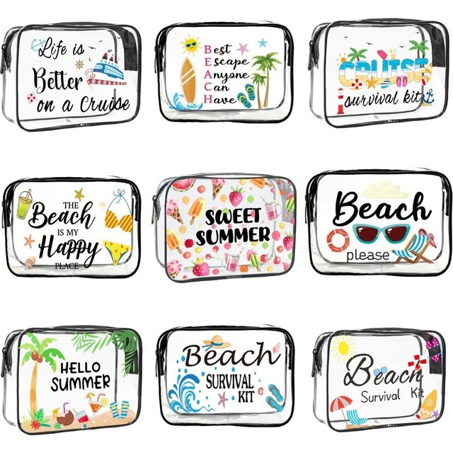 Trendy Large Capacity Makeup Bag Visible Beach Theme Cosmetic Bag Portable Multi-functional Storage Bag for women