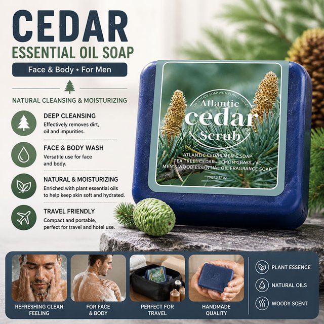 Men's Handmade Cedar Oil Soap Travel Portable Hotel Soap, Face & Body Wash, Moisturizing & Cleansing Soap Bar, Fragrance Soap