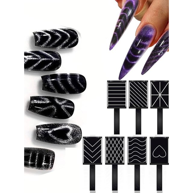 4/5pcs Gel Nail Polish Cat Eye Magnet Wand Set Heart/Wave Stripe Magnets Nail Stick Cat Eye Effect Nail Design Magnetic Tools 9