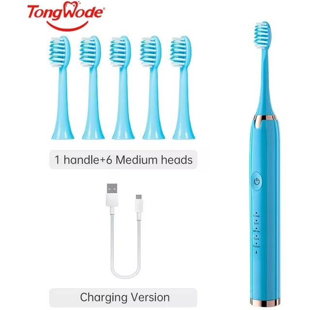 Tongwode Electric Sonic Toothbrush USB Rechargeable Waterproof Electronic Ultrasonic Whitening Tooth Brushes Replacement Heads
