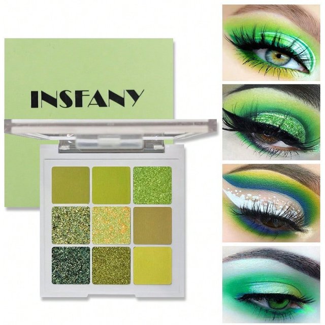 Avocado Green 9 Color Eyeshadow Palette Glitter Matte Multi Color High Pigment Waterproof Cosplay Eye Makeup