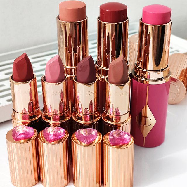 Fashion Brand Charlotte Latest Style 4 Colors Pink Diamond Gold Tube Lipstick Colorful Powder Blusher Stick Tilbury Cosmetics