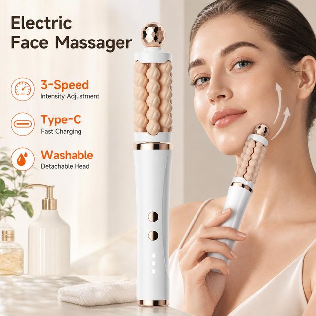 Masseur rotatif à rouleaux 3D, bâton de massage et de lifting facial de luxe, baguette de beauté pour le modelage du visage, le lifting et le raffermissement de la peau