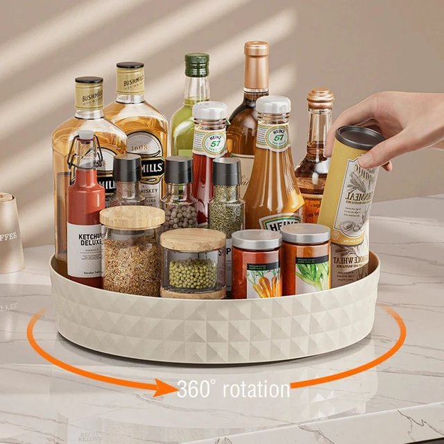 360° Rotating Storage Tray 1PC Round Non-slip Spice Organizer Rack Kitchen Cosmetic Makeup Storage Holder