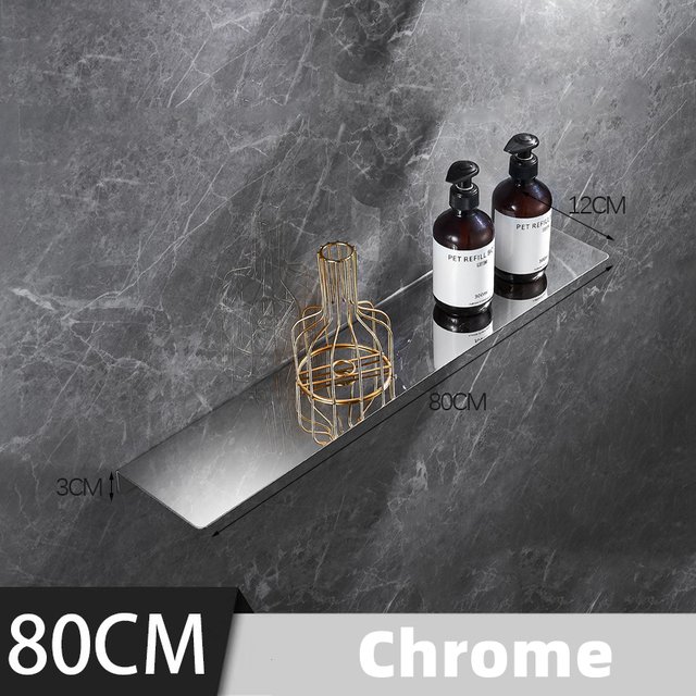 Étagère de salle de bain noire/chrome, étagères d'angle épaisses en acier inoxydable, porte-serviettes, porte-shampooing, support de rangement de cuisine 60 /70 /80cm