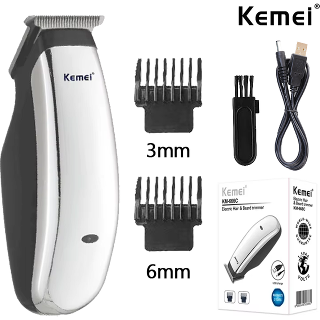 Kemei KM-666C Mini Hair Clipper Professional Beard Hair Trimmer Cutter Rechargeable Electric Hair Cutting Machine Hair Remover