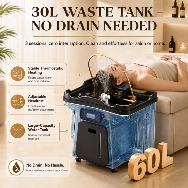 2026 Portable Head Therapy SPA Shampoo Basin 60L Tank Constant Temperature Heating No Plumbing Fumigation Hair Washing Machine