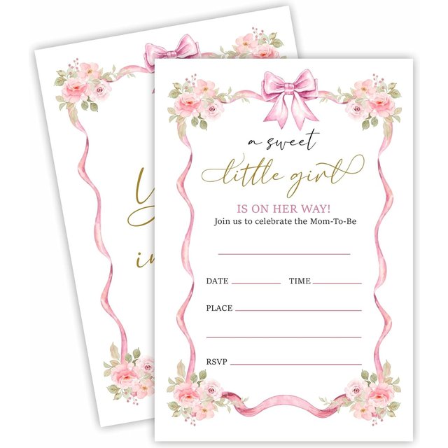 Cartes d'invitation personnalisées pour fête prénatale | Une petite fille est en voie | Invitations florales pour fête prénatale blush