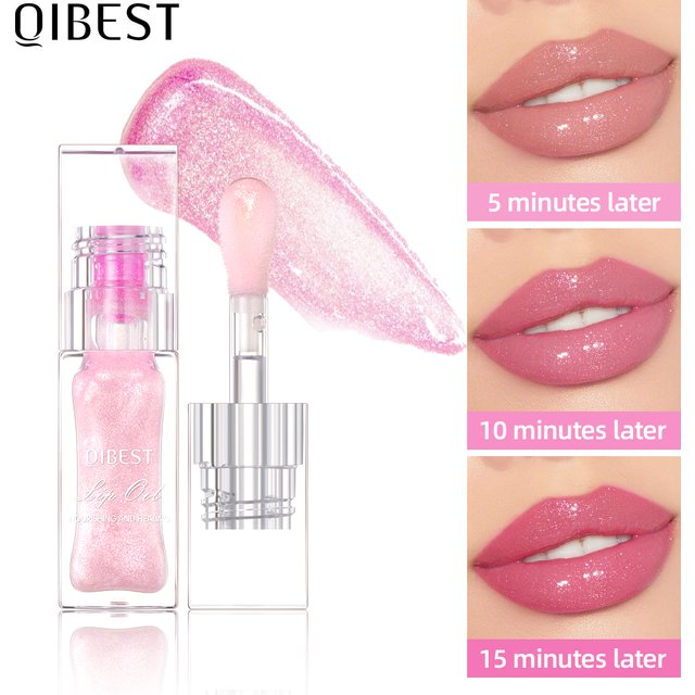 QIBEST Lip Oil Magic Warm Color Changing Lipstick Balm Lip Glaze Transparent Moisturizing Lipgloss Shiny Glitter Lipgloss Oil
