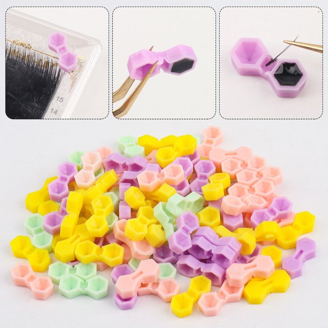 200PCS Eyelash Extension Glue Cup 2 Hole Tattoo Ink Pigment Holder Container Grafting Eyelashes Auxiliary Makeup Tools Tool