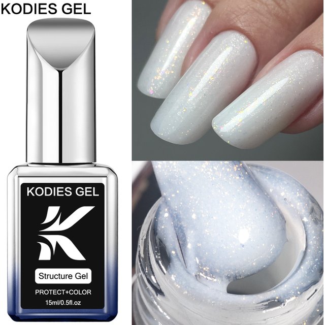 KODIES GEL Kitty White Rubber Base Gel Nail Polish Pearl Shine 15ML Semi Permanent UV Self Leveling Structure Construction Gels
