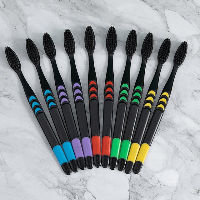 10PC Packed Deep Cleaning Soft Bristle Bamboo Charcoal Black Hair Ultra-Fine Beauty Health Toothbrush Oral Cleaning random color