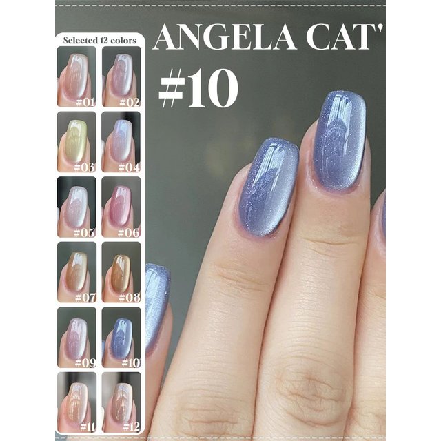 12ML 1-12PCS Angela Magnet Cat's Eye Gel Nail Polish Ice Clear Crystal Porcelain Nude White Cat's Eye Gel Polish Blue Nails