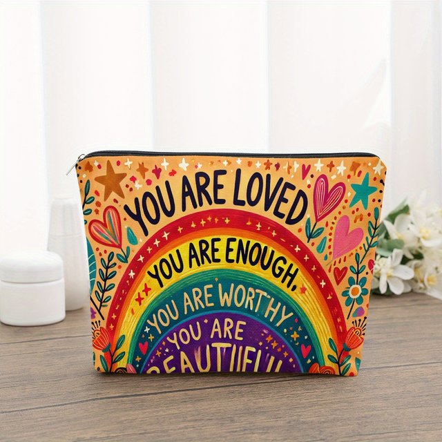 1pc You Are Beautiful And Worthy Makeup Bag Foldable Portable Cosmetic Organizer with Zipper Closure Lightweight for women & Men