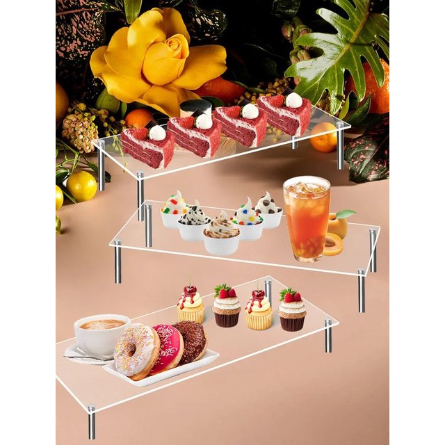 Clear Acrylic Shelf Risers for Collection Organizer Shelf Cupcake Food Desserts Holder Cosmetic Products Tabletop Use and More