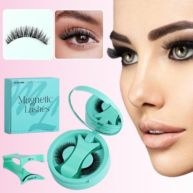 1SEt Reusable Magnetic false eyelashes with magnetic tweezers Natural Curly Fluffy Non glue false eyelashes face makeup tool