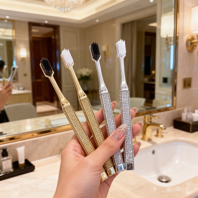 2PCS Luxury Soft Bristle Toothbrush for Adults with Electroplated Diamond Handle Couple's Oral Care Deep Cleaning Dental Health