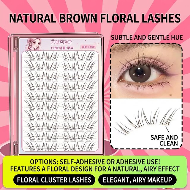 10 Rows Korean Style Deep Brown Flower Bunny False Eyelashes C Curl 9-13mm Natural Soft Look for Everyday Women Makeup