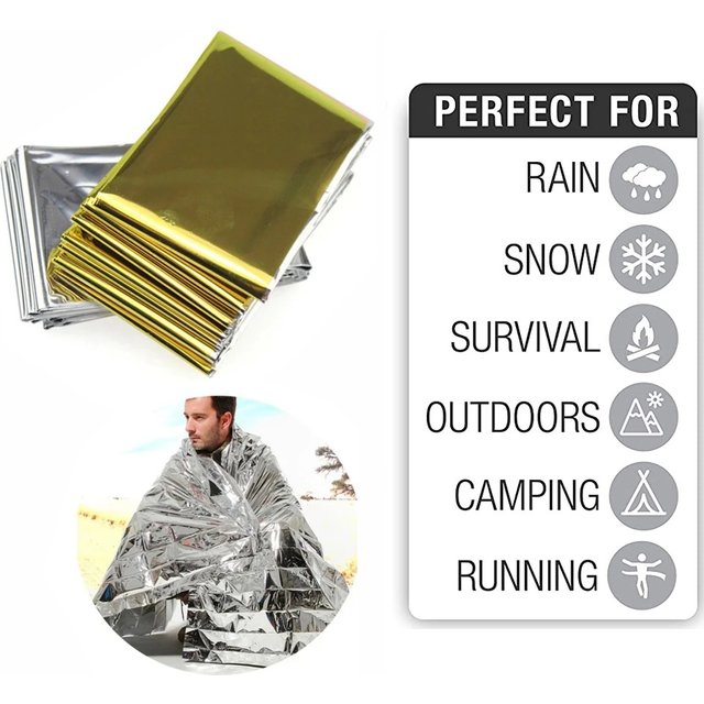 Gold Silver 130x210cm Emergency Blanket Lifesaving Thermal Insulation Sunscreen Survival Rescue Blankets Kit Camping Equipment