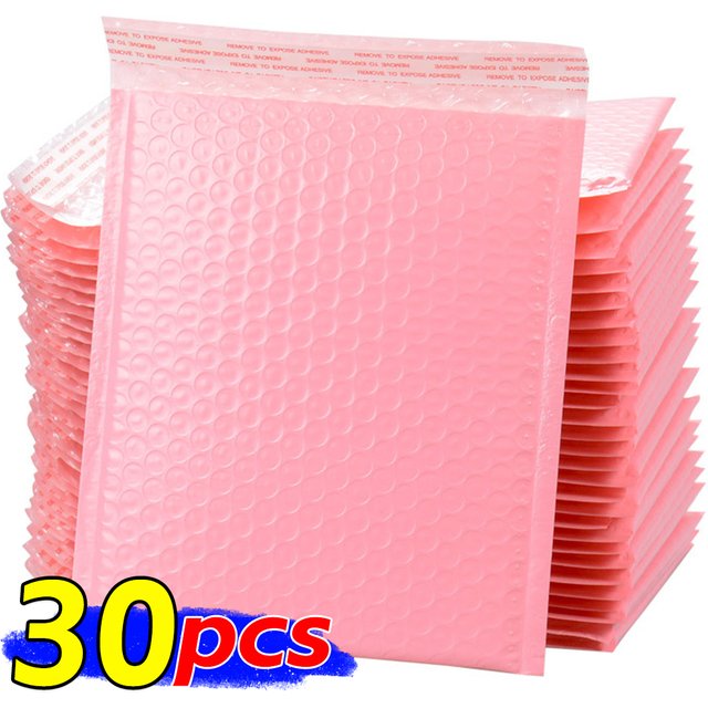 30/20/10pcs Black/Pink Bubble Envelope Self Seal Padded Bubble Mailers Waterproof Shipping Packages for Jewelry Makeup Supplies