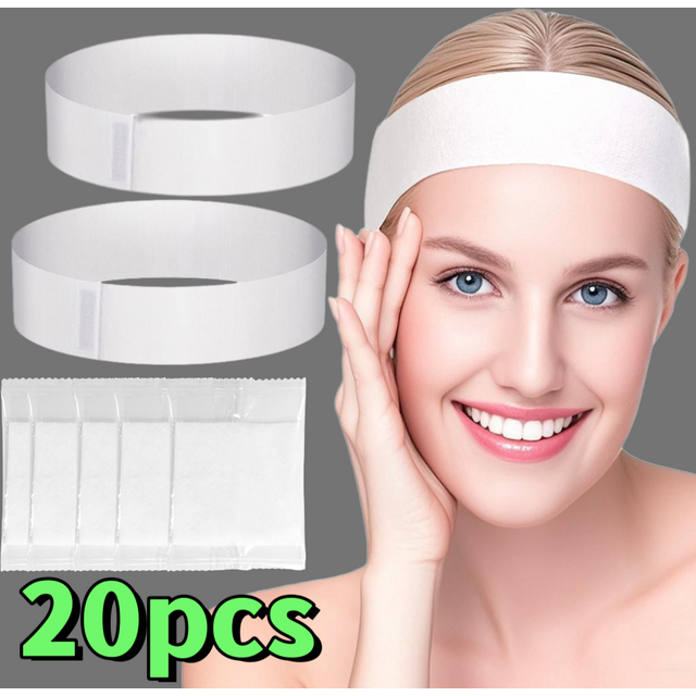 20Pcs New Black and White Disposable Spa Headbands - Adjustable Elastic Facial Headbands with Velcro, Suitable for Beauty Salons, Facial Care, Fitness - Soft Non-Slip Hair Bands, Prevents Hair
