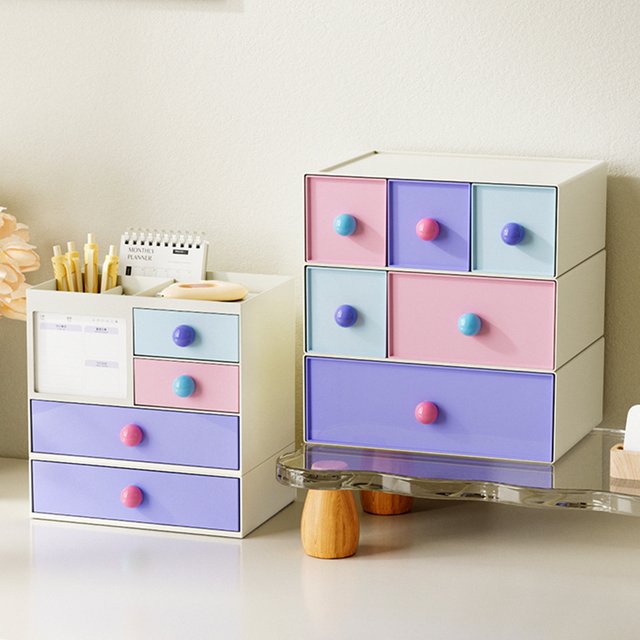 Multifunction Desk Organzier with Drawers,Cosmetic/Makeup Vanity Organizer Box,Storage Drawers for Office Supplies, School, Home