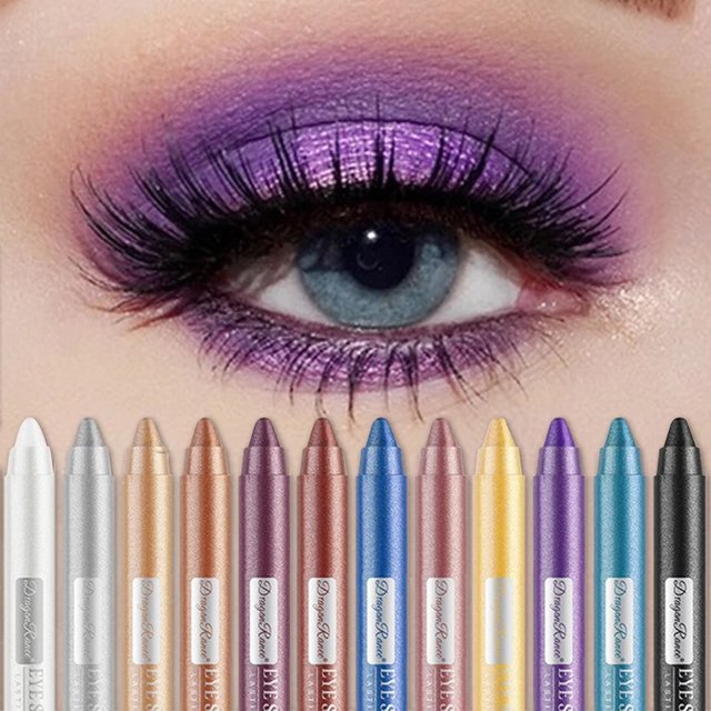 Metallic Pearlescent Eyeshadow Pencil Stick Smudge-Proof & Waterproof Smoky Glitter Grey Purple Eye Shadow Highlighter Makeup