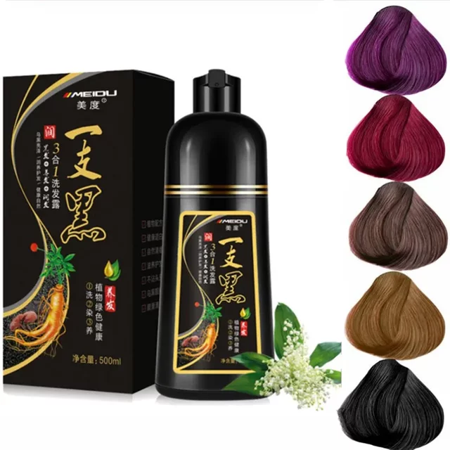 500ML Natural Soft Shiny Brown Golden Hair Dye Shampoo Wine Red Purple Hair Color Shampoo Black Grey Hair Removal for men Women