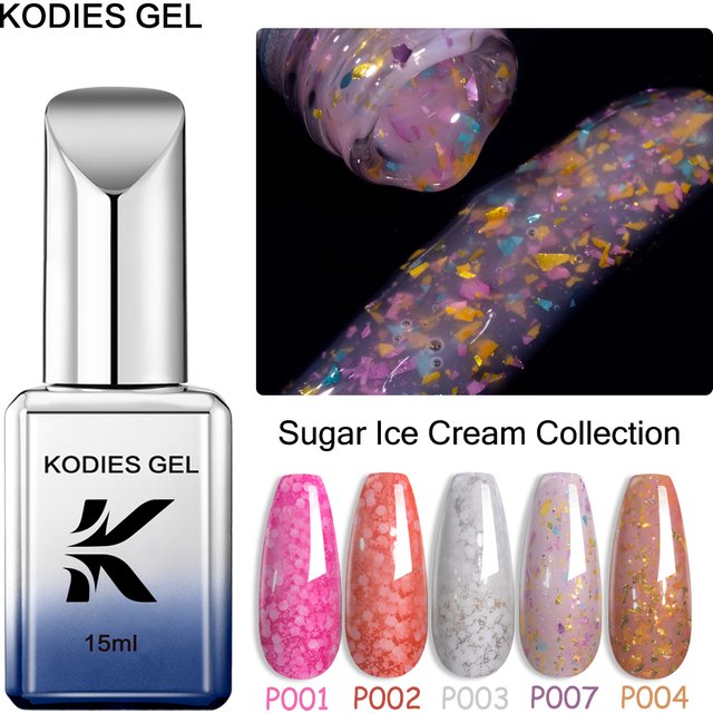 KODIES GEL Glitter Gel Nail Polish Sequins Flakes Manicure Gel Varnish 15ML Rubber Base Coat Top Finish Gellak Snowflakes Nails