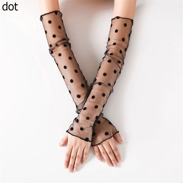 1 Pair Women Sexy Elastic Sleeve Driving Gloves Long Fingerless Fishnet Arm Sleeve Mittens Covered Summer Sunscreen Lace Gloves
