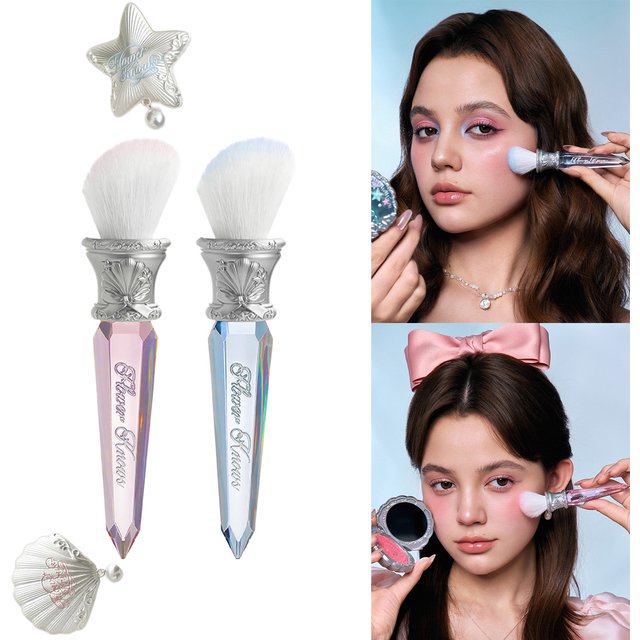 Flower Knows Shell's Jewel Angled Blush Brush Crystal Handle Contour Highlight Brush Vegan Cruelty-Free Makeup Brush
