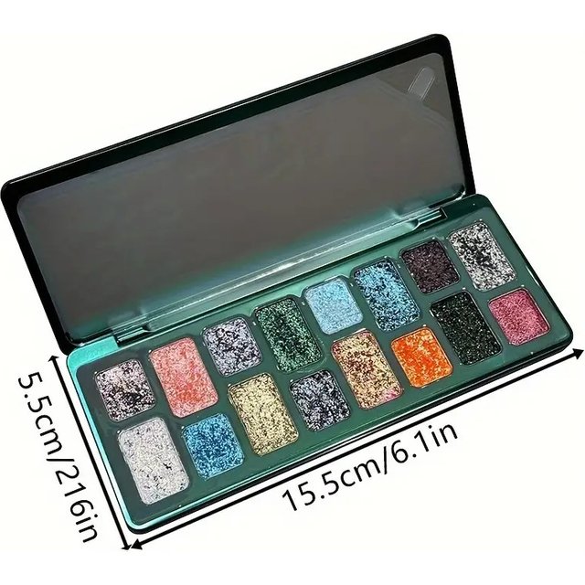 16 Colors Full Flash Pearl High Pigment Eyeshadow Palette,Green Multicolor Eyeshadow,Create A High Cold Deep Look, Carnival