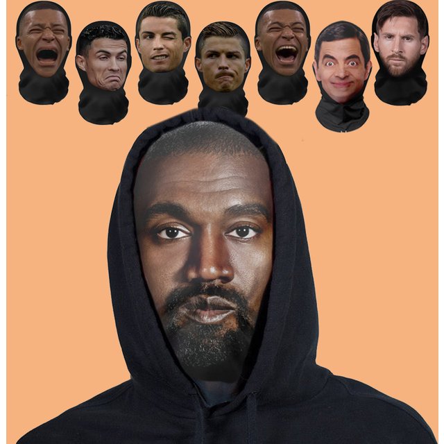 Masque facial Ronaldo Kanye sans couture imprimé en 3D, accessoires de cosplay de fête d'Halloween,