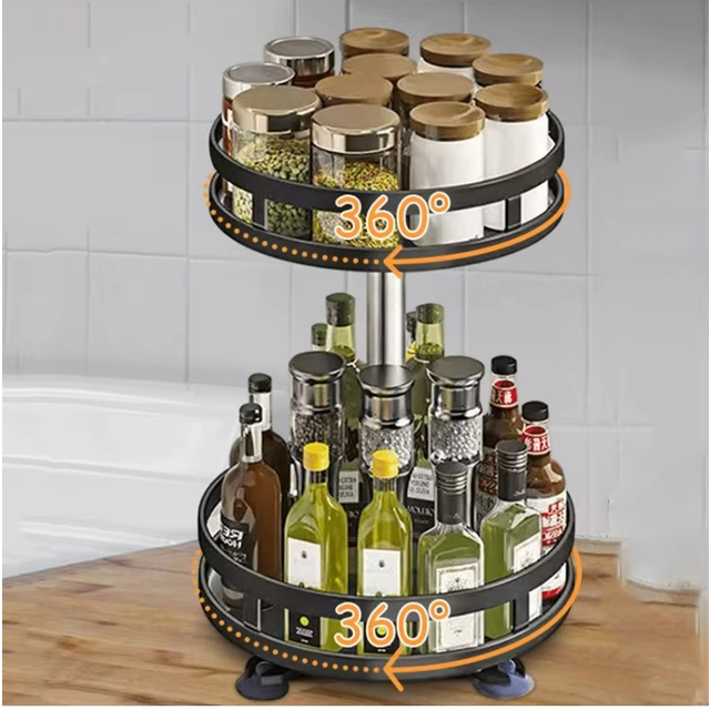 Multi-purpose 360° Rotating Storage Box Space-saving Non-slip Countertop Kitchen Storage Tableware Cosmetics Spice Storage Box
