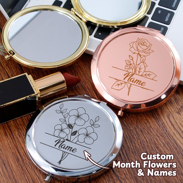 Personalized Makeup Mirror, Pocket Mirror, Customized Name Gift, With Gift Box Packaging, Bridesmaid Gift
