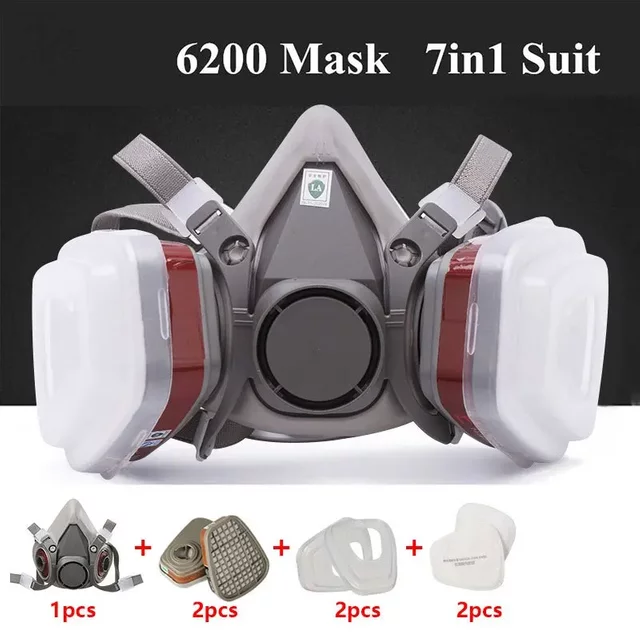 7in1 Gas Proof Half Face Mask with 6001 2091 5n11 Filters for Chemical Organic Protection Gas Mask Series Combination
